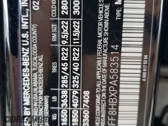 2023 Mercedes-Benz GLS with VIN 4JGFF8HBXPA583514, listed as a Copart auction lot 65355495 with 37,446 mi miles and Salvage title. Bid and sale history available at DreamBid. Image 14.