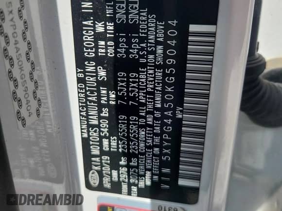 2019 Kia Sorento LX with VIN 5XYPG4A50KG590404, listed as a Copart auction lot 71532225 with 121,464 mi miles and Salvage title. Bid and sale history available at DreamBid. Image 13.