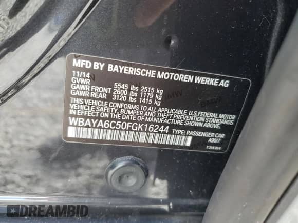 2015 BMW 7 Series 740i с VIN WBAYA6C50FGK16244, выставлен на аукционе Copart как лот 84005165 с пробегом 137 489 миль миль и Списание • Salvage title. История ставок и продаж доступна на DreamBid. Изображение 12.