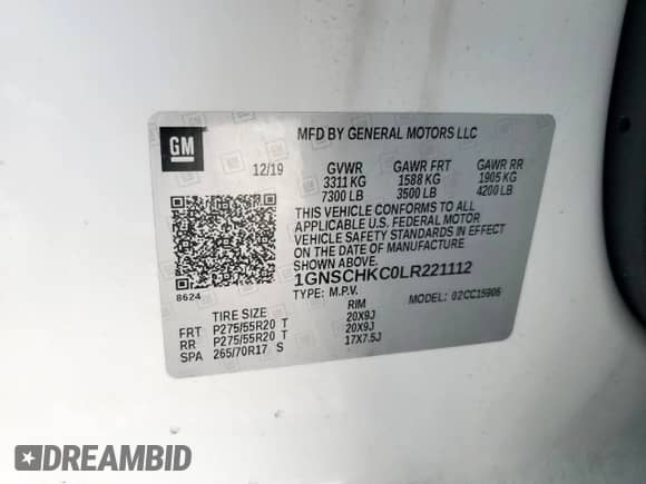 2020 Chevrolet Suburban LT с VIN 1GNSCHKC0LR221112, выставлен на аукционе Copart как лот 62324385 с пробегом 147 695 миль миль и Чистый • Clean title. История ставок и продаж доступна на DreamBid. Изображение 13.
