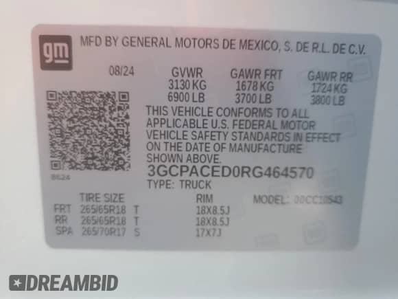 2024 Chevrolet Silverado 1500 LT with VIN 3GCPACED0RG464570, listed as a Copart auction lot 85728805 with 5,598 mi miles and Salvage title. Bid and sale history available at DreamBid. Image 12.