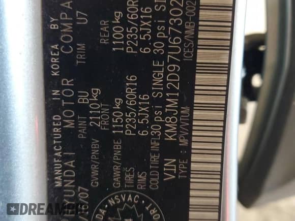 2007 Hyundai Tucson с VIN KM8JM12D97U673026, выставлен на аукционе Copart как лот 68818775 с пробегом 243 059 миль миль и Чистый • Clean title. История ставок и продаж доступна на DreamBid. Изображение 14.