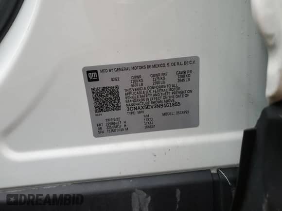 2022 Chevrolet Equinox LS с VIN 3GNAX5EV3NS161855, выставлен на аукционе Copart как лот 43421695 с пробегом 94 383 миль миль и Списание • Salvage title. История ставок и продаж доступна на DreamBid. Изображение 13.