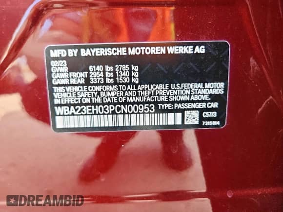 2023 BMW 7 Series 740i с VIN WBA23EH03PCN00953, выставлен на аукционе Copart как лот 60638605 с пробегом 13 801 миль миль и Чистый • Clean title. История ставок и продаж доступна на DreamBid. Изображение 13.