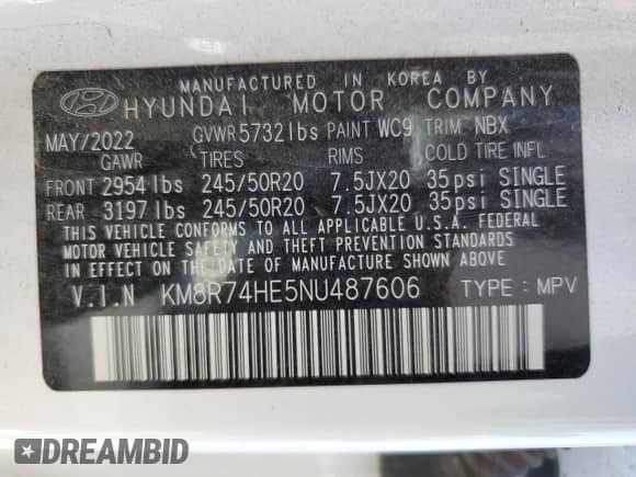 2022 Hyundai Palisade Calligraphy с VIN KM8R74HE5NU487606, выставлен на аукционе Copart как лот 71195655 с пробегом 24 303 миль миль и Списание • Salvage title. История ставок и продаж доступна на DreamBid. Изображение 12.