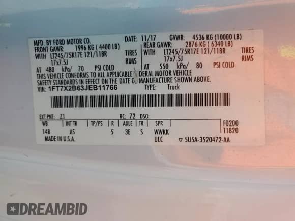 2018 Ford F-250 XL с VIN 1FT7X2B63JEB11766, выставлен на аукционе Copart как лот 85009805 с пробегом 166 378 миль миль и Чистый • Clean title. История ставок и продаж доступна на DreamBid. Изображение 12.