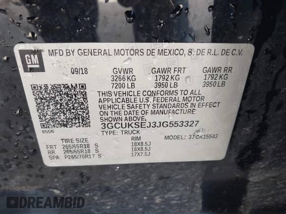 2018 Chevrolet Silverado 1500 LTZ с VIN 3GCUKSEJ3JG553327, выставлен на аукционе IAAI как лот 43164222 с пробегом 102 306 миль миль и . История ставок и продаж доступна на DreamBid. Изображение 9.