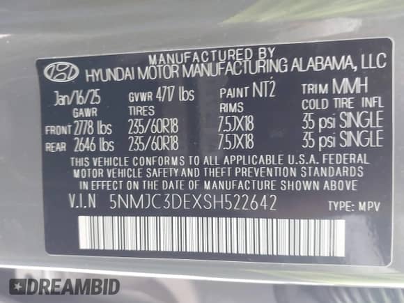 2025 Hyundai Tucson SEL Convenience с VIN 5NMJC3DEXSH522642, выставлен на аукционе IAAI как лот 42841623 с пробегом 1 926 миль миль и . История ставок и продаж доступна на DreamBid. Изображение 9.