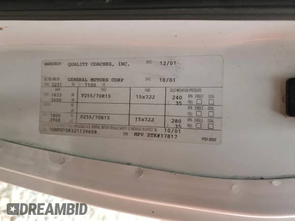 2002 Chevrolet Express с VIN 1GBFG15R321139608, выставлен на аукционе Copart как лот 47183315 с пробегом 142 468 миль миль и Чистый • Clean title. История ставок и продаж доступна на DreamBid. Изображение 13.