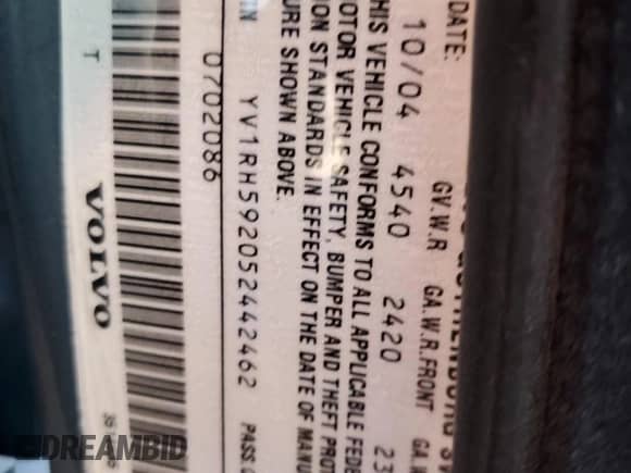 2005 Volvo S60 с VIN YV1RH592052442462, выставлен на аукционе Copart как лот 50829495 с пробегом 143 983 миль миль и Списание • Salvage title. История ставок и продаж доступна на DreamBid. Изображение 14.