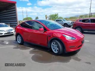 2020 Tesla Model Y Long Range with VIN 5YJYGDEF0LF039096, listed as a IAAI auction lot 42477932 with 50,080 mi miles and . Bid and sale history available at DreamBid. Image 1.