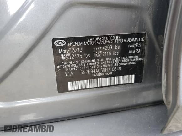 2013 Hyundai Sonata GLS с VIN 5NPEB4AC5DH710648, выставлен на аукционе Copart как лот 69773105 с пробегом 132 787 миль миль и Списание • Salvage title. История ставок и продаж доступна на DreamBid. Изображение 12.