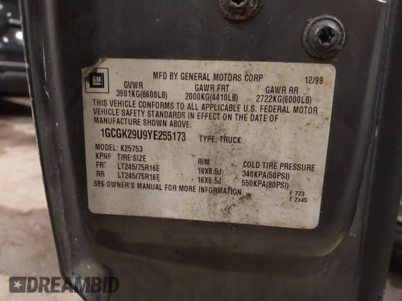 2000 Chevrolet Silverado 2500 LS с VIN 1GCGK29U9YE255173, выставлен на аукционе IAAI как лот 41344272 с пробегом 208 913 миль миль и . История ставок и продаж доступна на DreamBid. Изображение 9.