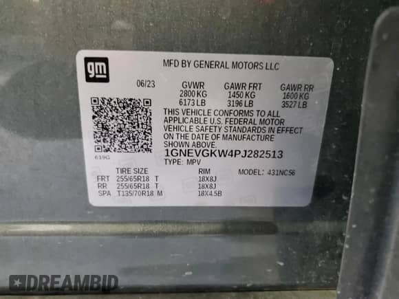 2023 Chevrolet Traverse LT Cloth с VIN 1GNEVGKW4PJ282513, выставлен на аукционе Copart как лот 82199745 с пробегом 44 674 миль миль и Списание • Salvage title. История ставок и продаж доступна на DreamBid. Изображение 13.