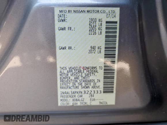 2015 Nissan Altima S with VIN 1N4AL3APXFN322333, listed as a Copart auction lot 82213145 with 130,371 mi miles and Salvage title. Bid and sale history available at DreamBid. Image 12.