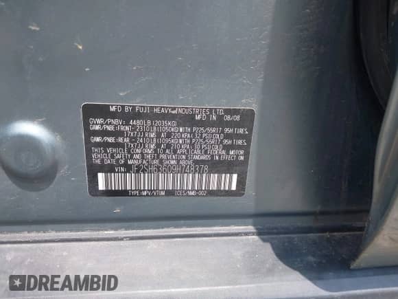 2009 Subaru Forester X with VIN JF2SH63609H748378, listed as a IAAI auction lot 42481039 with 139,102 mi miles and . Bid and sale history available at DreamBid. Image 9.