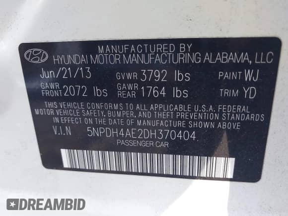 2013 Hyundai Elantra GLS with VIN 5NPDH4AE2DH370404, listed as a IAAI auction lot 43492405 with 303,154 mi miles and . Bid and sale history available at DreamBid. Image 9.