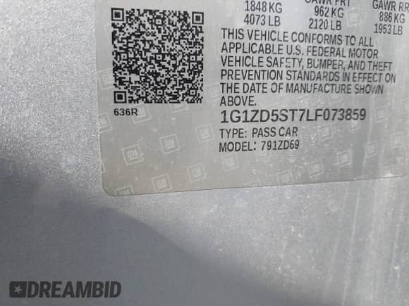 2020 Chevrolet Malibu LT with VIN 1G1ZD5ST7LF073859, listed as a IAAI auction lot 42901496 with 97,779 mi miles and . Bid and sale history available at DreamBid. Image 9.