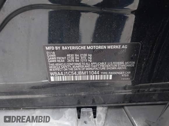 2018 BMW 4 Series 430i with VIN WBA4J1C54JBM11044, listed as a IAAI auction lot 42709833 with 94,624 mi miles and . Bid and sale history available at DreamBid. Image 9.