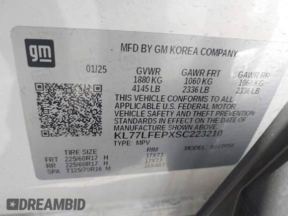 2025 Chevrolet Trax LS z VIN KL77LFEPXSC223210, wystawiony jako IAAI lot #42852006 z przebiegiem 21 384 mil mil oraz . Historia ofert i sprzedaży dostępna na DreamBid. Obrazek 9.