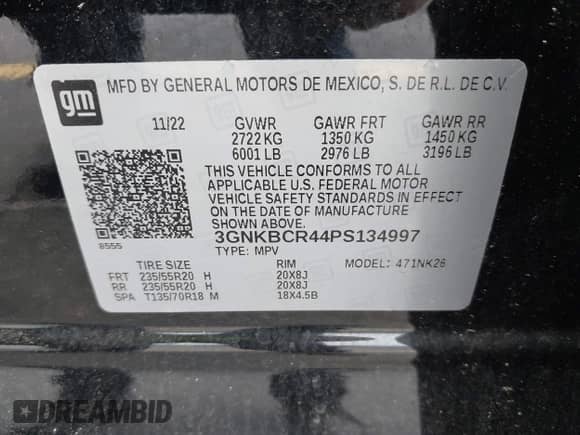 2023 Chevrolet Blazer LT with VIN 3GNKBCR44PS134997, listed as a IAAI auction lot 42212064 with 99,999 mi miles and . Bid and sale history available at DreamBid. Image 9.