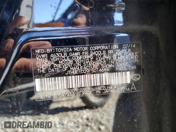 2015 Lexus IS 350 z VIN JTHBE1D29F5014694, wystawiony jako Copart lot #69950515 z przebiegiem 80 658 mil mil oraz Szkoda całkowita • Salvage title. Historia ofert i sprzedaży dostępna na DreamBid. Obrazek 12.