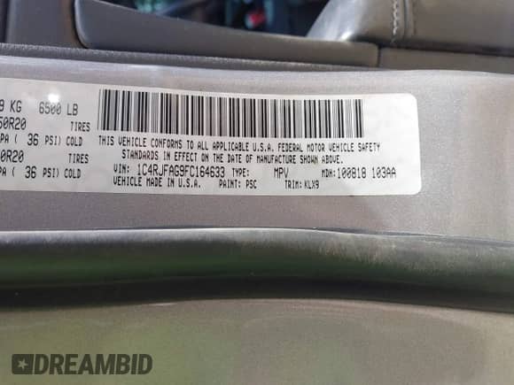 2015 Jeep Grand Cherokee Altitude z VIN 1C4RJFAG9FC164633, wystawiony jako IAAI lot #42732727 z przebiegiem Nie podano mil oraz . Historia ofert i sprzedaży dostępna na DreamBid. Obrazek 9.