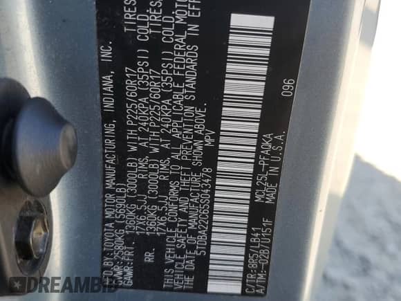 2005 Toyota Sienna XLE z VIN 5TDBA22C65S043478, wystawiony jako Copart lot #81345595 z przebiegiem 165 337 mil mil oraz Szkoda całkowita • Salvage title. Historia ofert i sprzedaży dostępna na DreamBid. Obrazek 13.