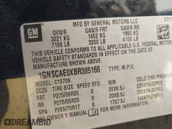 2011 Chevrolet Tahoe LS с VIN 1GNSCAE0XBR385166, выставлен на аукционе IAAI как лот 43385326 с пробегом 222 859 миль миль и . История ставок и продаж доступна на DreamBid. Изображение 9.
