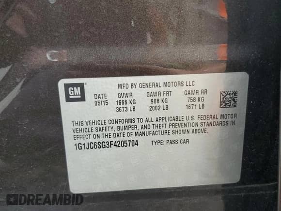 2015 Chevrolet Sonic LT с VIN 1G1JC6SG3F4205704, выставлен на аукционе Copart как лот 71813955 с пробегом 84 787 миль миль и Списание • Salvage title. История ставок и продаж доступна на DreamBid. Изображение 12.