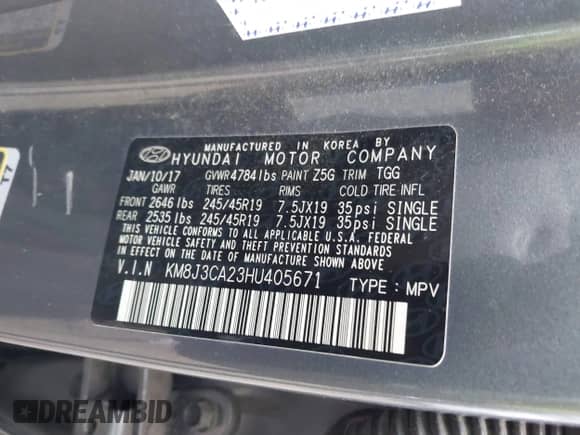 2017 Hyundai Tucson Eco с VIN KM8J3CA23HU405671, выставлен на аукционе IAAI как лот 41367805 с пробегом 43 745 миль миль и . История ставок и продаж доступна на DreamBid. Изображение 9.