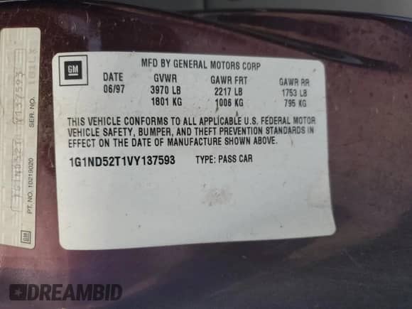 1997 Chevrolet Malibu с VIN 1G1ND52T1VY137593, выставлен на аукционе Copart как лот 45561625 с пробегом 60 045 миль миль и Списание • Salvage title. История ставок и продаж доступна на DreamBid. Изображение 12.