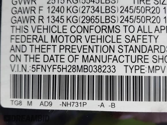2021 Honda Pilot Special Edition z VIN 5FNYF5H28MB038233, wystawiony jako IAAI lot #43006554 z przebiegiem 19 402 mil mil oraz . Historia ofert i sprzedaży dostępna na DreamBid. Obrazek 9.