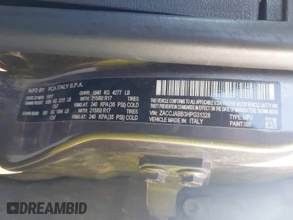 2017 Jeep Renegade Latitude с VIN ZACCJABB3HPG31328, выставлен на аукционе IAAI как лот 43000256 с пробегом 84 029 миль миль и . История ставок и продаж доступна на DreamBid. Изображение 9.