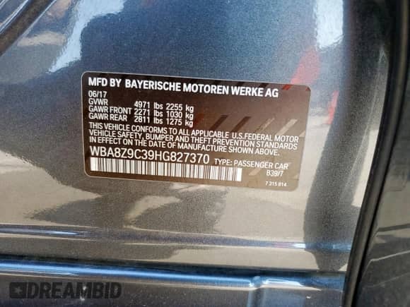 2017 BMW 3 Series 330i xDrive with VIN WBA8Z9C39HG827370, listed as a Copart auction lot 70949345 with 87,999 mi miles and Salvage title. Bid and sale history available at DreamBid. Image 13.