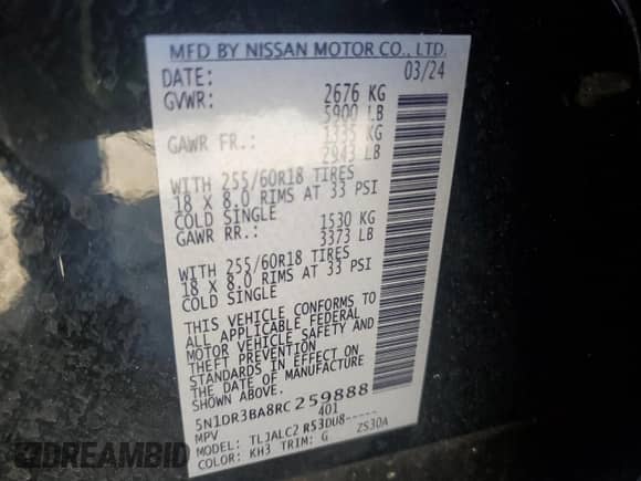 2024 Nissan Pathfinder SV с VIN 5N1DR3BA8RC259888, выставлен на аукционе Copart как лот 72054595 с пробегом 46 275 миль миль и Чистый • Clean title. История ставок и продаж доступна на DreamBid. Изображение 13.