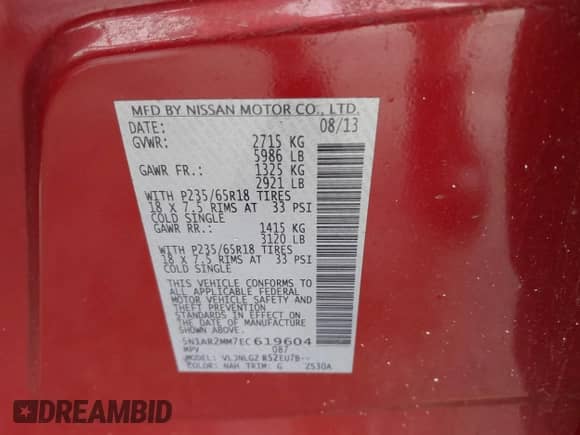 2014 Nissan Pathfinder S с VIN 5N1AR2MM7EC619604, выставлен на аукционе IAAI как лот 42694493 с пробегом 75 388 миль миль и . История ставок и продаж доступна на DreamBid. Изображение 9.