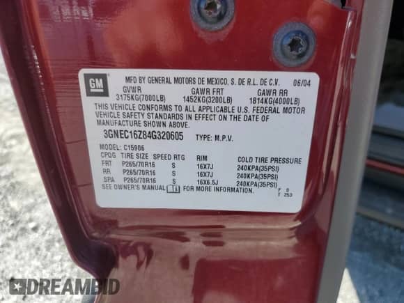 2004 Chevrolet Suburban LT с VIN 3GNEC16Z84G320605, выставлен на аукционе Copart как лот 86249695 с пробегом Не указан миль и Списание • Salvage title. История ставок и продаж доступна на DreamBid. Изображение 13.