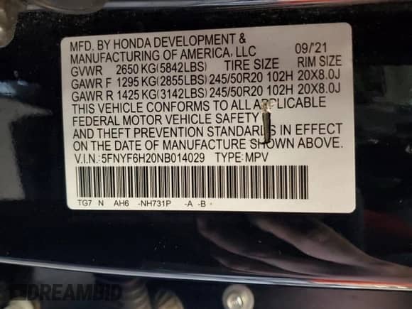 2022 Honda Pilot Special Edition z VIN 5FNYF6H20NB014029, wystawiony jako Copart lot #65956085 z przebiegiem 81 724 mil mil oraz Nie do naprawy • Non repairable. Historia ofert i sprzedaży dostępna na DreamBid. Obrazek 14.
