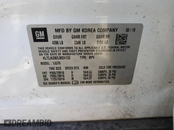 2020 Chevrolet Trax LS с VIN KL7CJKSB2LB024133, выставлен на аукционе Copart как лот 74838694 с пробегом 27 307 миль миль и Чистый • Clean title. История ставок и продаж доступна на DreamBid. Изображение 12.