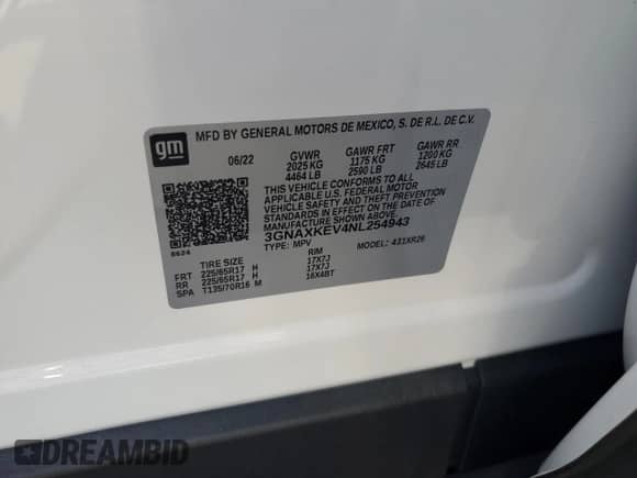 2022 Chevrolet Equinox LT with VIN 3GNAXKEV4NL254943, listed as a Copart auction lot 84165655 with 18,755 mi miles and Salvage title. Bid and sale history available at DreamBid. Image 13.