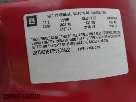 2005 Chevrolet Monte Carlo SS Supercharged with VIN 2G1WZ151359304422, listed as a IAAI auction lot 43389782 with 173,295 mi miles and . Bid and sale history available at DreamBid. Image 9.