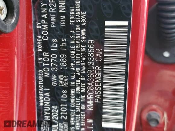 2024 Hyundai Venue Limited with VIN KMHRC8A36RU338669, listed as a Copart auction lot 62567855 with 9,932 mi miles and Salvage title. Bid and sale history available at DreamBid. Image 13.