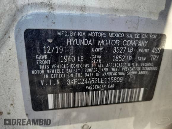 2020 Hyundai Accent SE с VIN 3KPC24A62LE115809, выставлен на аукционе Copart как лот 84187125 с пробегом 120 829 миль миль и Списание • Salvage title. История ставок и продаж доступна на DreamBid. Изображение 12.