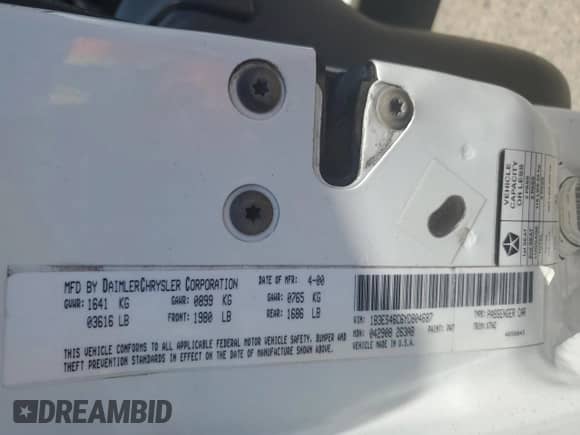 2000 Dodge Neon Highline с VIN 1B3ES46C6YD804687, выставлен на аукционе Copart как лот 57967774 с пробегом 120 363 миль миль и Списание • Salvage title. История ставок и продаж доступна на DreamBid. Изображение 14.