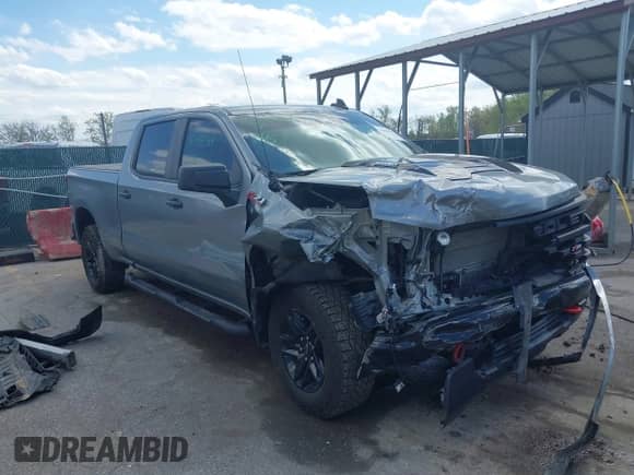 2024 Chevrolet Silverado 1500 Custom Trail Boss with VIN 3GCUDCE85RG103431, listed as a IAAI auction lot 42028301 with 23,473 mi miles and . Bid and sale history available at DreamBid. Image 1.