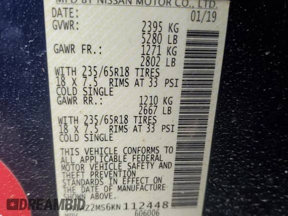 2019 Nissan Murano S с VIN 5N1AZ2MS6KN112448, выставлен на аукционе Copart как лот 50047395 с пробегом 99 326 миль миль и Списание • Salvage title. История ставок и продаж доступна на DreamBid. Изображение 16.