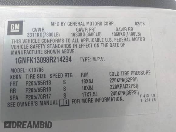 2008 Chevrolet Tahoe LTZ z VIN 1GNFK13098R214294, wystawiony jako IAAI lot #42363804 z przebiegiem 259 465 mil mil oraz . Historia ofert i sprzedaży dostępna na DreamBid. Obrazek 9.