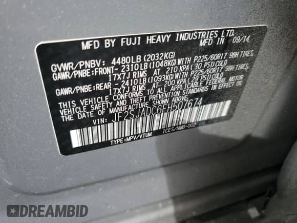 2015 Subaru Forester Premium z VIN JF2SJADC6FH507674, wystawiony jako Copart lot #71177075 z przebiegiem 210 318 mil mil oraz Nie do naprawy • Non repairable. Historia ofert i sprzedaży dostępna na DreamBid. Obrazek 12.