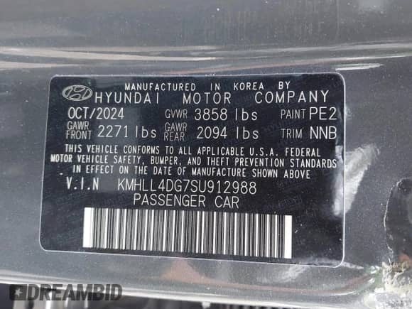 2025 Hyundai Elantra SE with VIN KMHLL4DG7SU912988, listed as a IAAI auction lot 43346956 with 4,894 mi miles and . Bid and sale history available at DreamBid. Image 9.